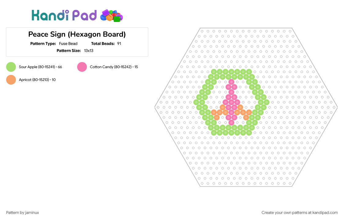 Peace Sign (Hexagon Board) - Fuse Bead Pattern by jaminux on Kandi Pad - 