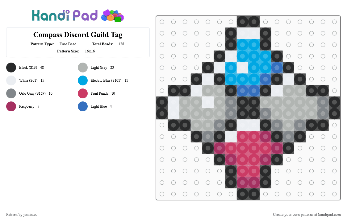 Compass Discord Guild Badge Icon - Fuse Bead Pattern by jaminux on Kandi Pad - beige,pink