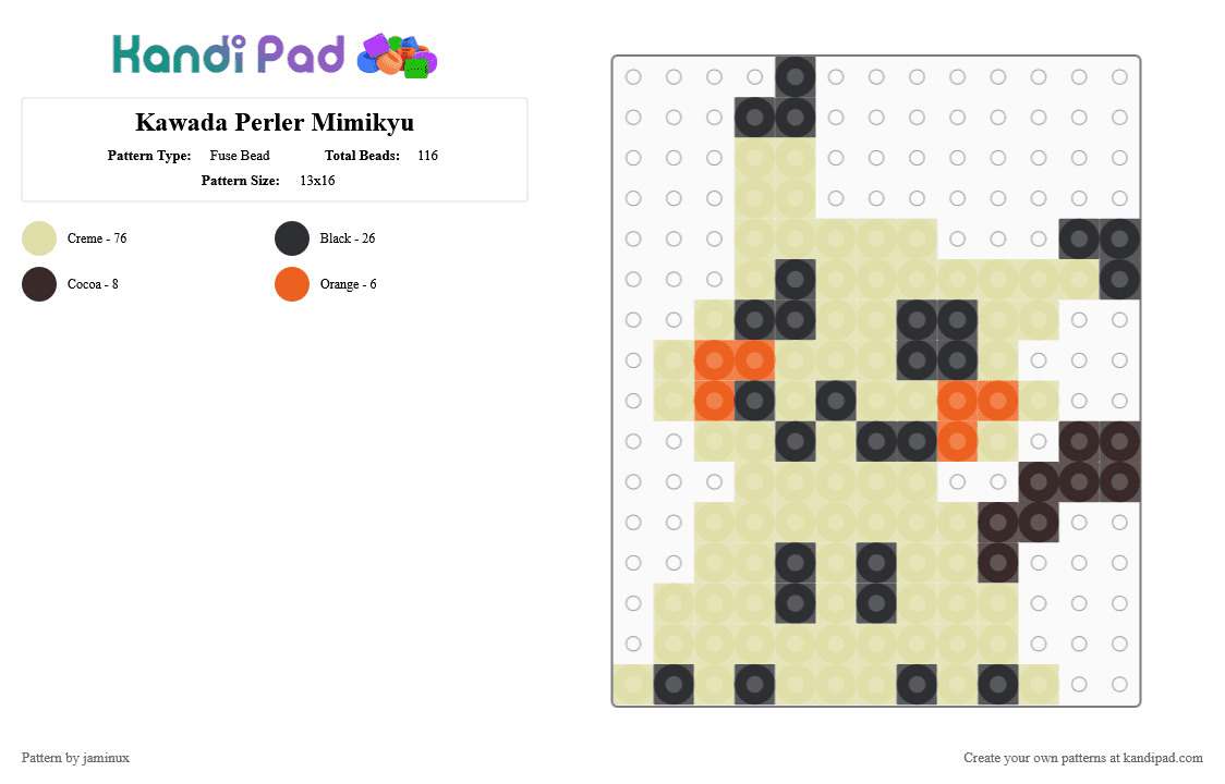 Kawada Perler Mimikyu - Fuse Bead Pattern by jaminux on Kandi Pad - yellow,pokemon,pkmn,small