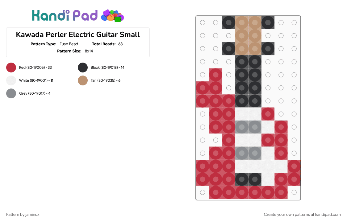 Kawada Perler Electric Guitar Small - Fuse Bead Pattern by jaminux on Kandi Pad - instrument, music, red, rock, tiny