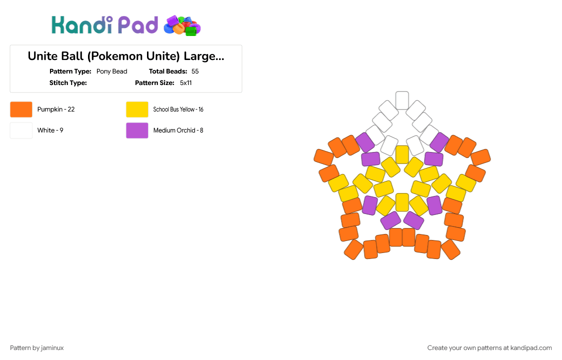 Unite Ball (Pokemon Unite) Large Star - Pony Bead Pattern by jaminux on Kandi Pad - beginner, easy, gaming, keychain, orange, poke ball, pony beads, video game, yellow