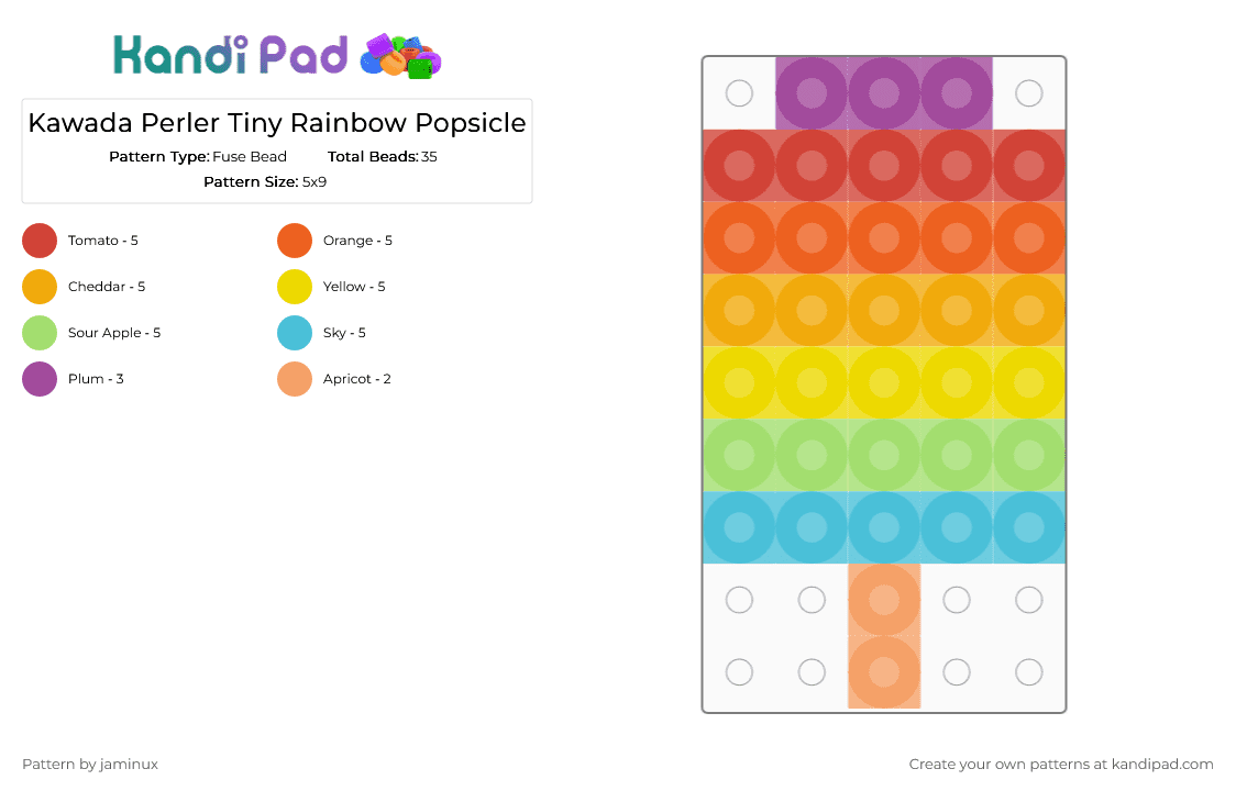 Kawada Perler Tiny Rainbow Popsicle - Fuse Bead Pattern by jaminux on Kandi Pad - orange,cotdfoodfestival,small,mini,food,dessert,ice pop,ice lolly,ice cream