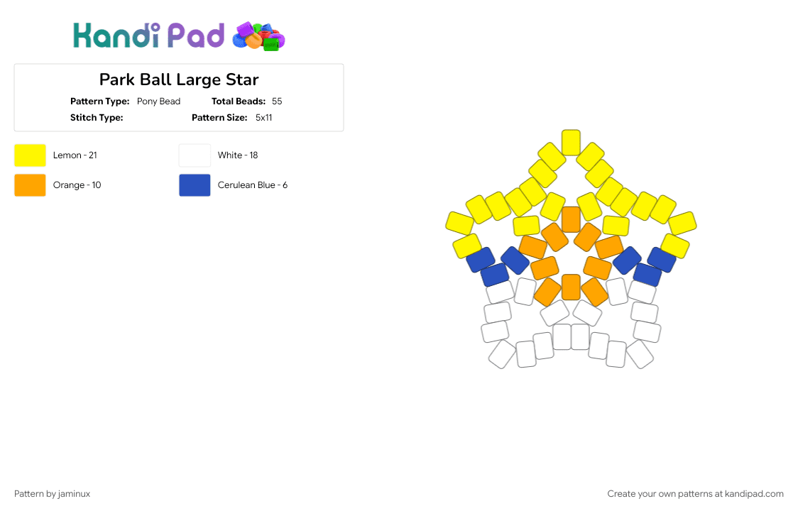 Park Ball Large Star - Pony Bead Pattern by jaminux on Kandi Pad - beginner, easy, gaming, keychain, poke ball, pokemon, pony beads, yellow