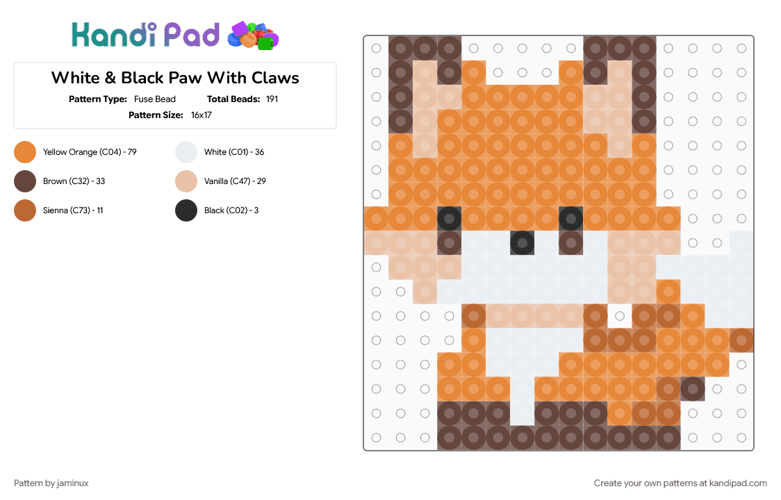 Cute Chibi Fox - Fuse Bead Pattern by jaminux on Kandi Pad - animal, kawaii, nature, orange