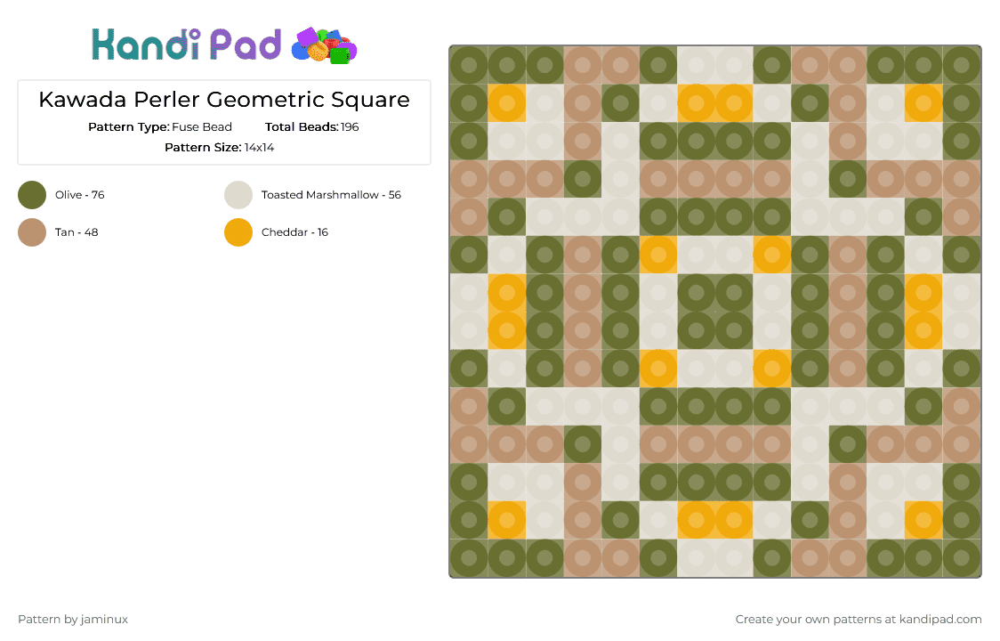 Kawada Perler Geometric Square - Fuse Bead Pattern by jaminux on Kandi Pad - gold,beige,neutral,smoky,warm,green