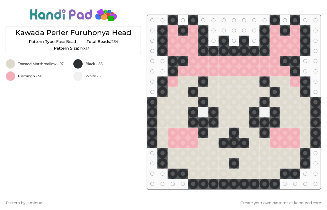 Kawada Perler Furuhonya Head - Fuse Bead Pattern by jaminux on Kandi Pad - beige,pink,pastel,chiikawa