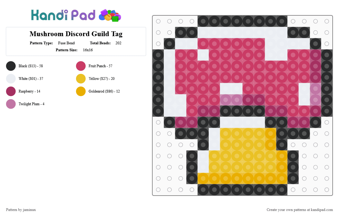 Mushroom Discord Guild Badge Icon - Fuse Bead Pattern by jaminux on Kandi Pad - pink