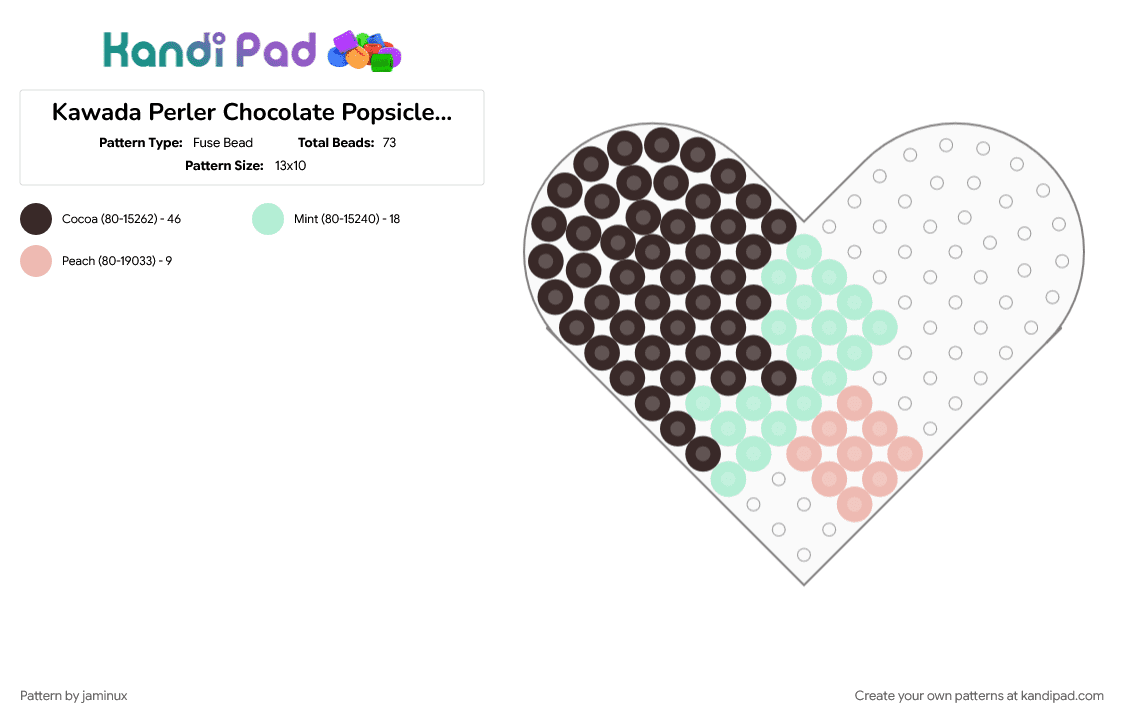 Kawada Perler Chocolate Popsicle (Heart Pegboard) - Fuse Bead Pattern by jaminux on Kandi Pad - brown, dessert, food, ice cream, ice lolly, ice pop, mint chocolate, small, sweets