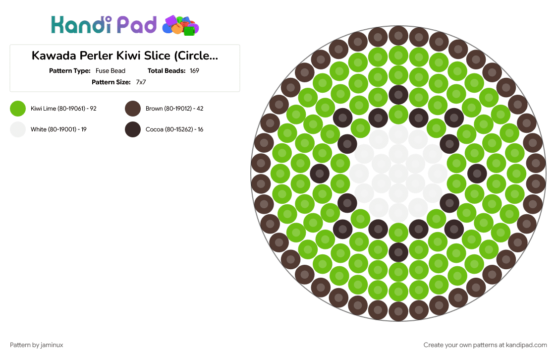 Kawada Perler Kiwi Slice (Circle Pegboard) - Fuse Bead Pattern by jaminux on Kandi Pad - brown, food, fruit, green, small