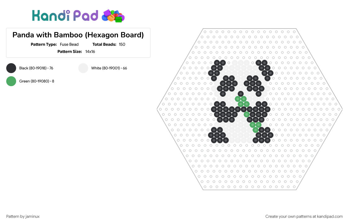 Panda with Bamboo (Hexagon Board) - Fuse Bead Pattern by jaminux on Kandi Pad - animal, bear, black and white, fuse beads, nature, perler, white