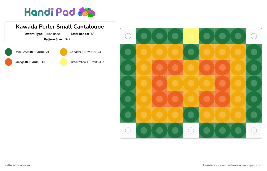 Kawada Perler Small Cantaloupe - Fuse Bead Pattern by jaminux on Kandi Pad - easy, food, fruit, green, orange, tiny