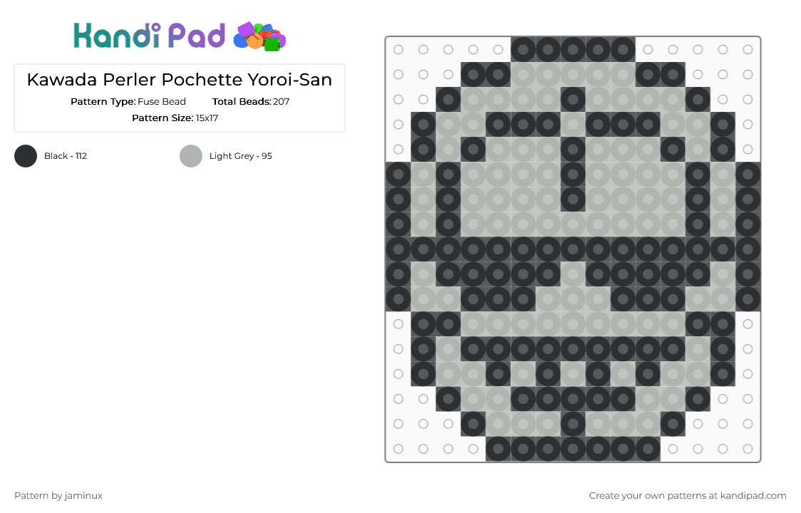 Kawada Perler Pochette Yoroi-San - Fuse Bead Pattern by jaminux on Kandi Pad - black,beige,small,chiikawa,cute,kawaii,gray