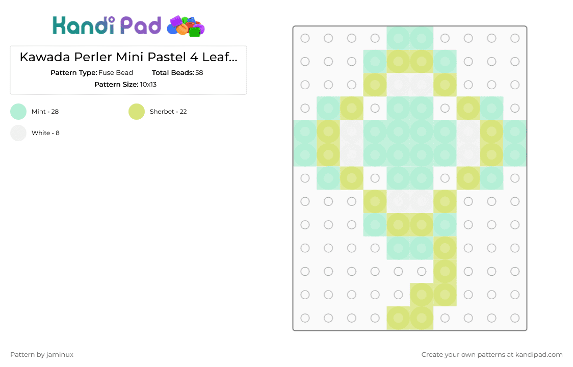 Kawada Perler Mini Pastel 4 Leaf Clover - Fuse Bead Pattern by jaminux on Kandi Pad - light blue,yellow,small,tiny,green,plant,nature,st patricks,shamrock