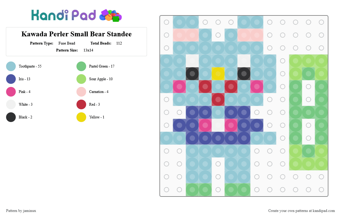 Kawada Perler Small Bear Standee - Fuse Bead Pattern by jaminux on Kandi Pad - purple,light blue,teal,tiny,mini,animal,3d,blue