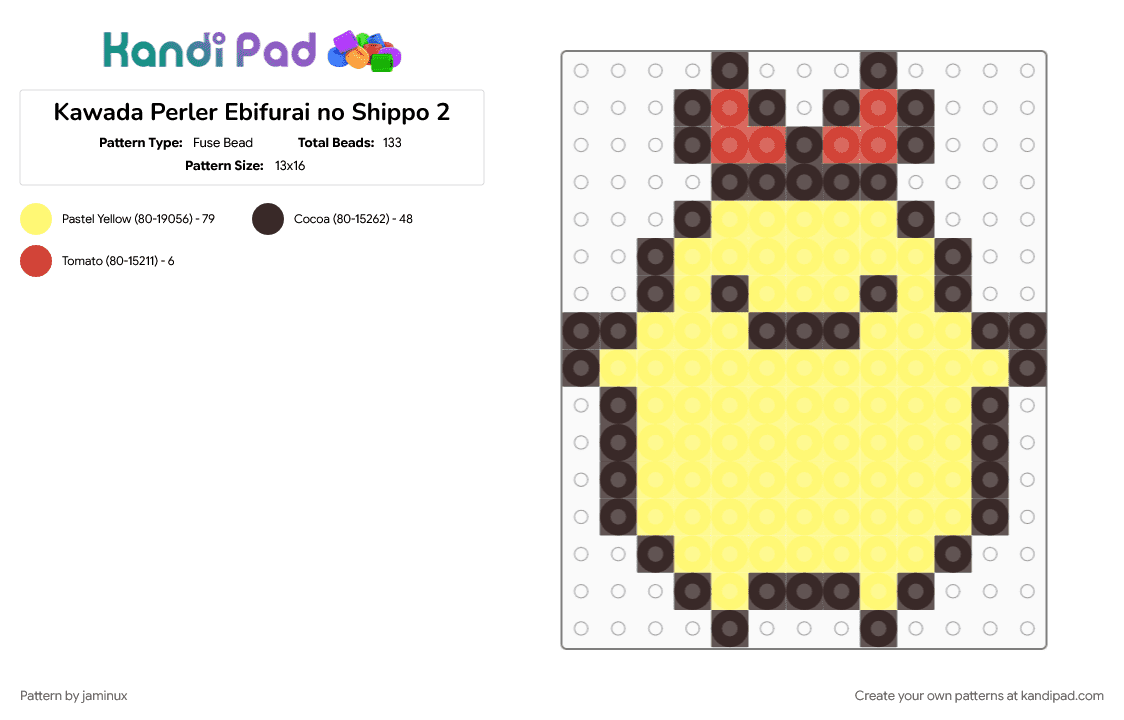 Kawada Perler Ebifurai no Shippo 2 - Fuse Bead Pattern by jaminux on Kandi Pad - brown, character, cute, fuse bead, kawaii, pastel, san x, small, sumikko gurashi, yellow