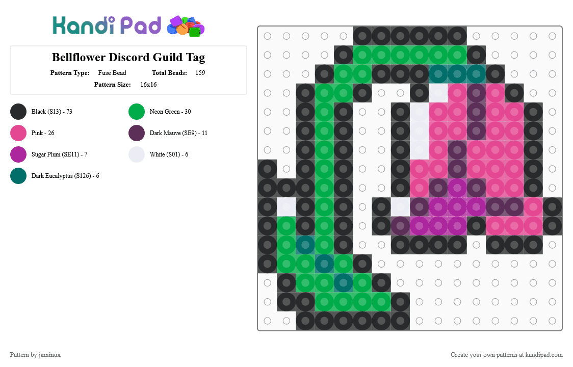 Bellflower Discord Guild Badge Icon - Fuse Bead Pattern by jaminux on Kandi Pad - green,pink,plant,plants,wilted,flower,tulip,rose