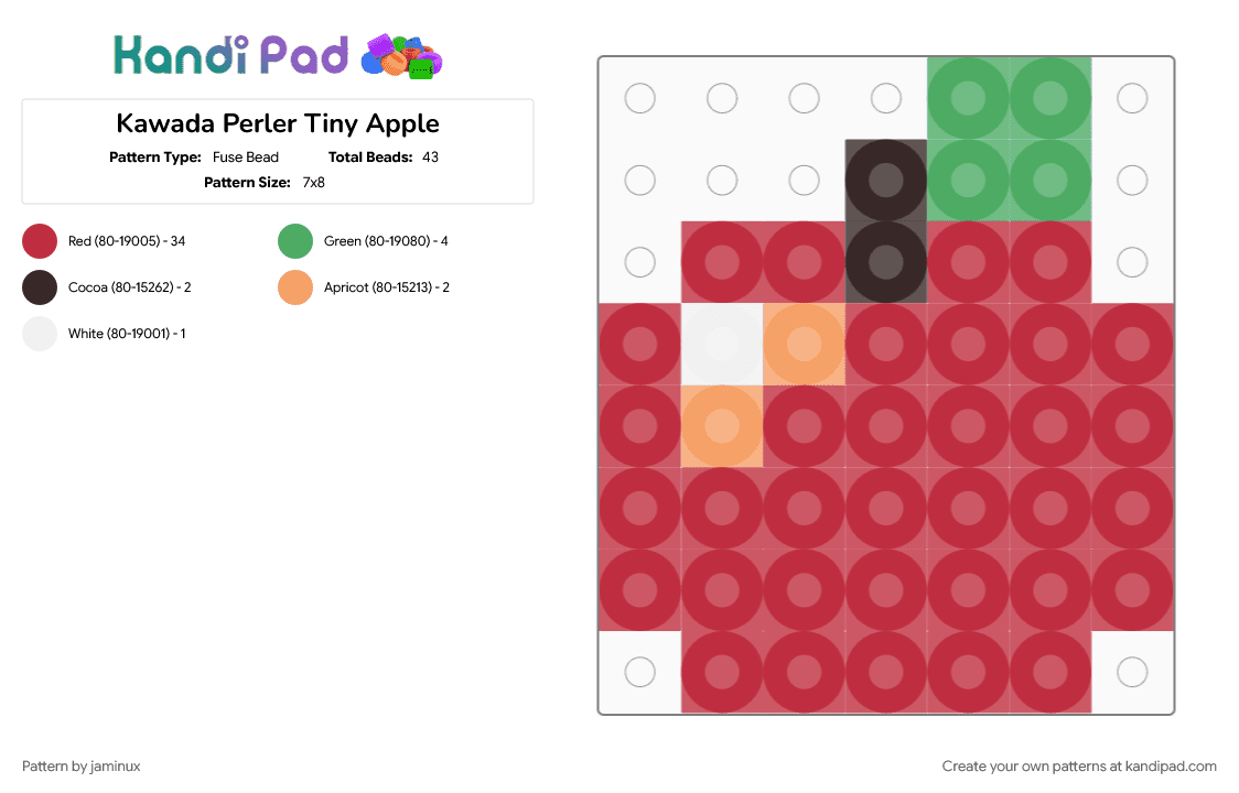 Kawada Perler Tiny Apple - Fuse Bead Pattern by jaminux on Kandi Pad - easy, food, fruit, red, small