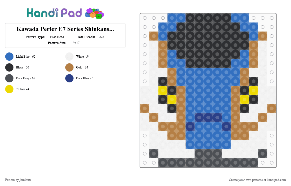 Kawada Perler E7 Series Shinkansen Bullet Train - Fuse Bead Pattern by jaminux on Kandi Pad - tan,blue,small