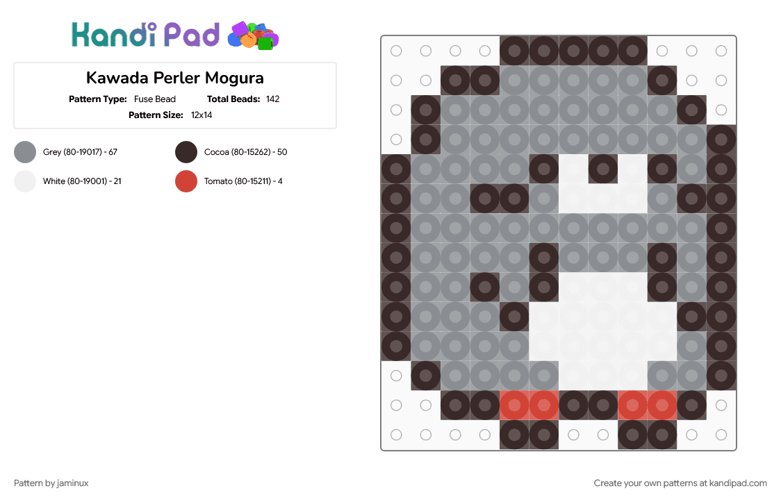 Kawada Perler Mogura - Fuse Bead Pattern by jaminux on Kandi Pad - brown, character, fuse bead, gray, kawaii, pastel, san x, small, sumikko gurashi
