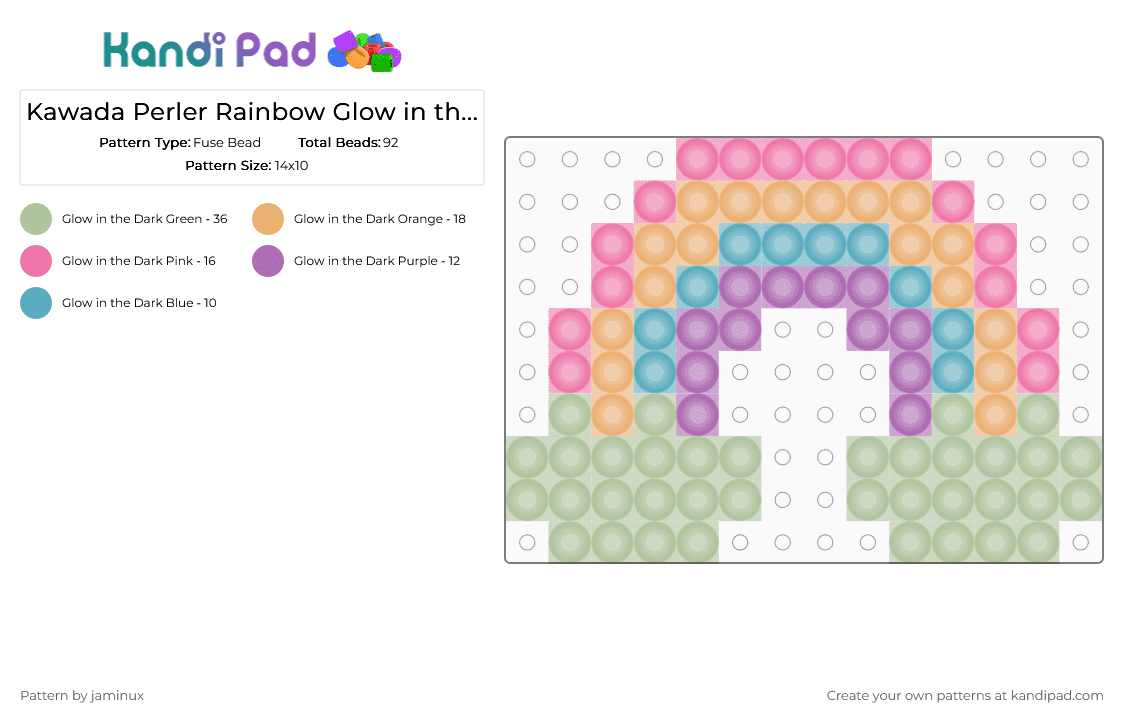 Kawada Perler Rainbow Glow in the Dark - Fuse Bead Pattern by jaminux on Kandi Pad - beige,pink,small,tiny