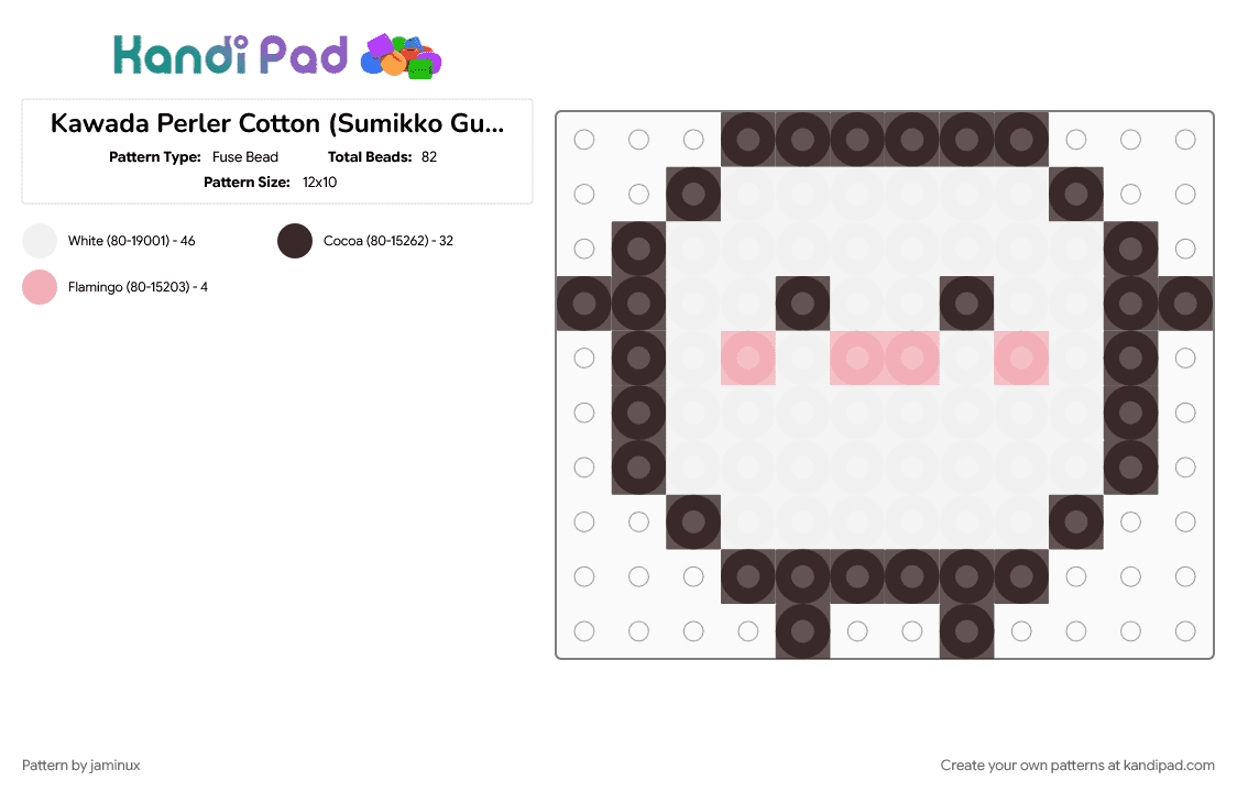 Kawada Perler Wata (Sumikko Gurashi) - Fuse Bead Pattern by jaminux on Kandi Pad - brown, character, fuse bead, kawaii, pastel, san x, small, white
