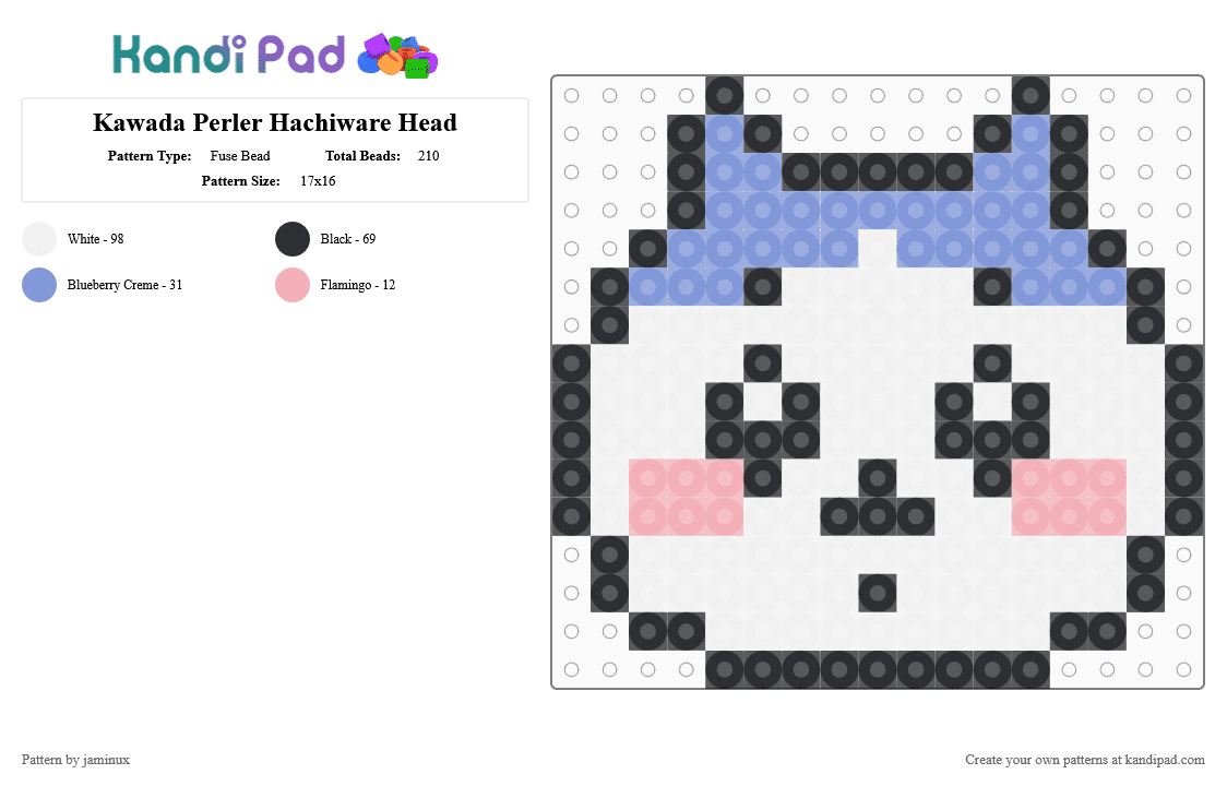Kawada Perler Hachiware Head - Fuse Bead Pattern by jaminux on Kandi Pad - white,light blue,beige,small,cute,kawaii,blue,chiikawa