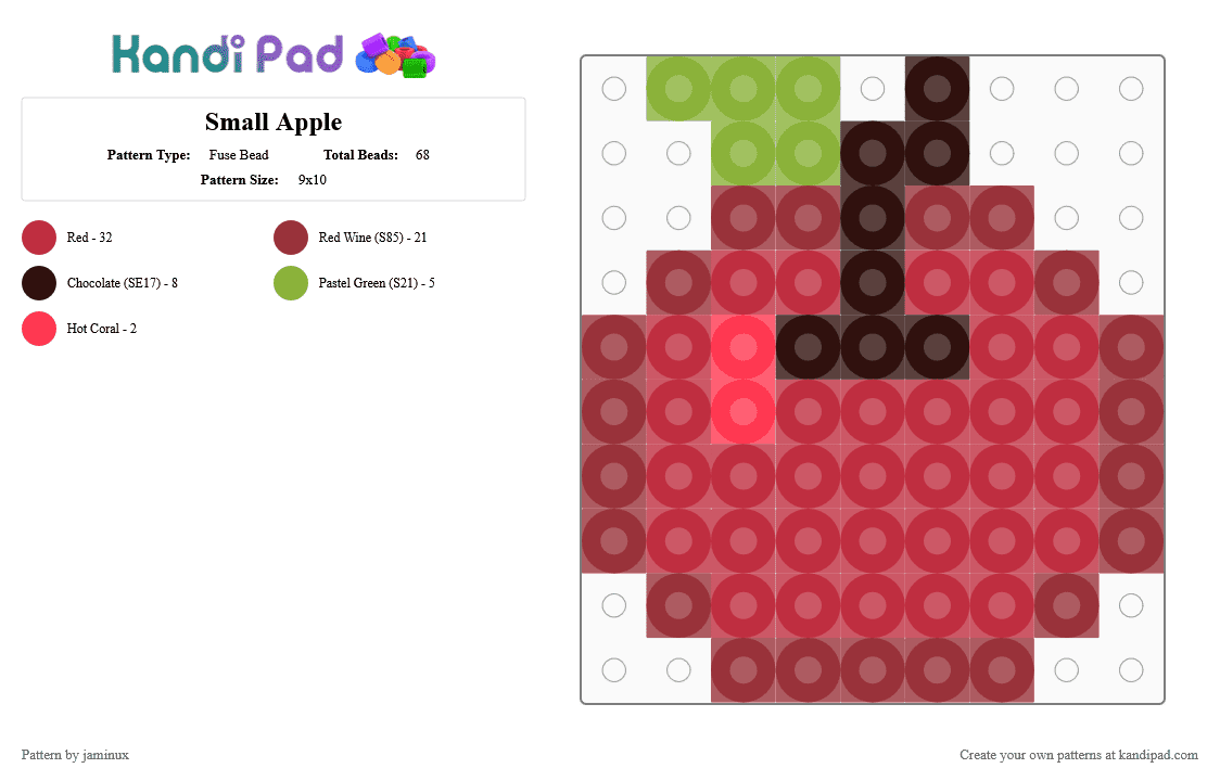 Small Apple - Fuse Bead Pattern by jaminux on Kandi Pad - fruit, fruits, red
