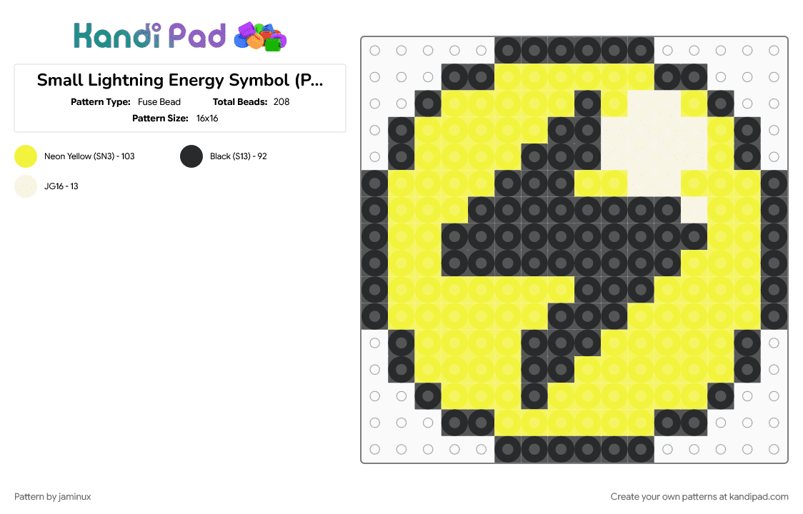 Small Lightning Energy Symbol (Pokemon TCG GB) - Fuse Bead Pattern by jaminux on Kandi Pad - easy, electric, electric type, fuse beads, gaming, perler, retro, yellow