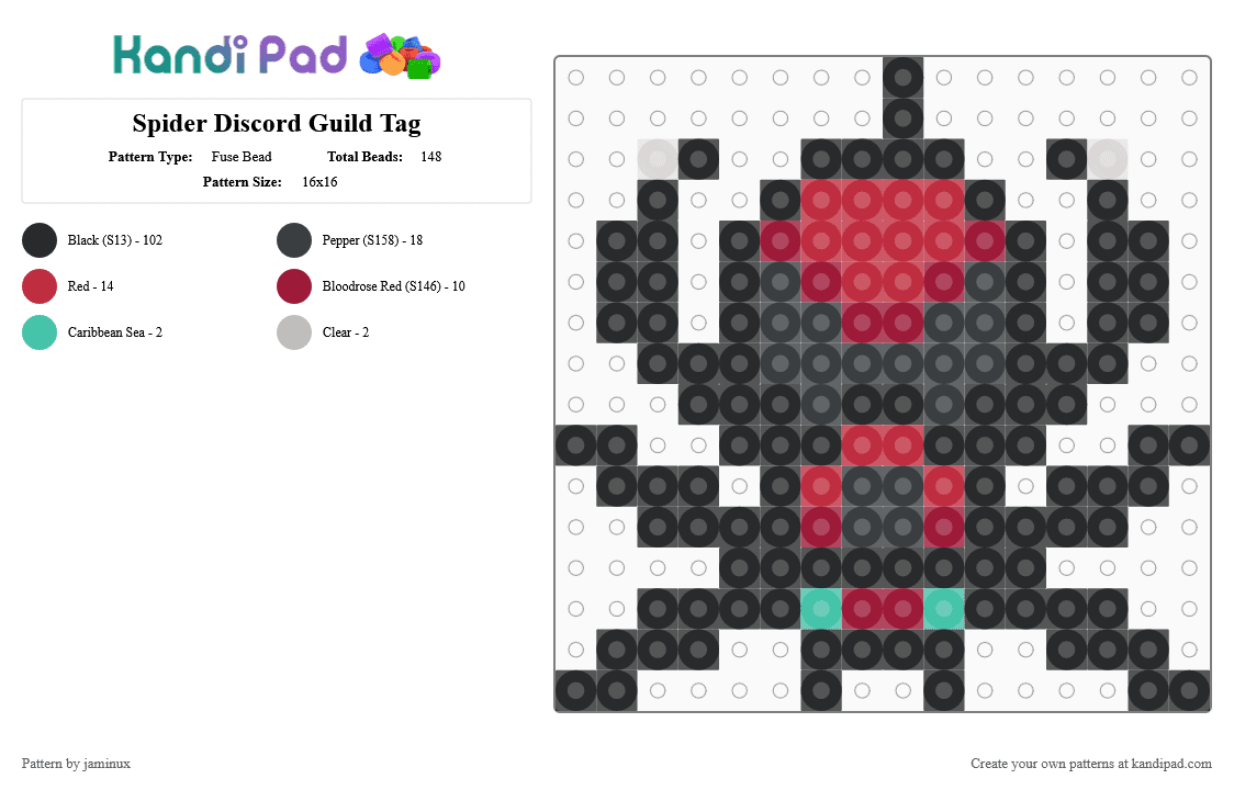Spider Discord Guild Badge Icon - Fuse Bead Pattern by jaminux on Kandi Pad - black,red,bug,bugs