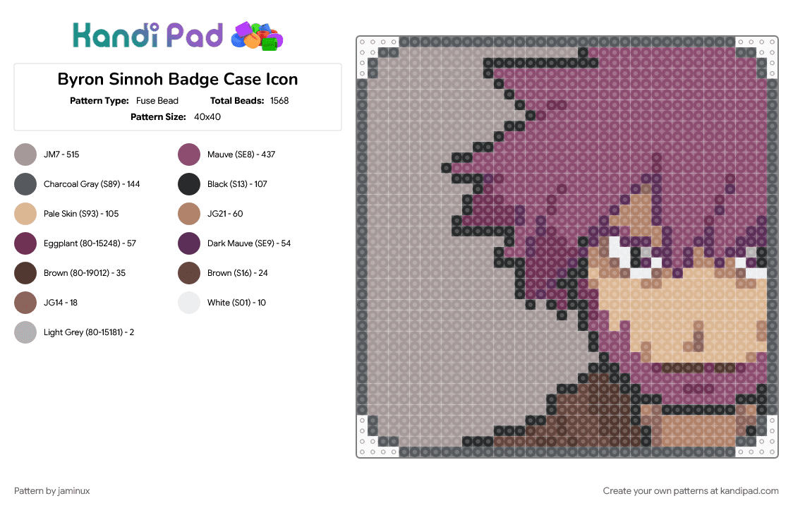 Byron Sinnoh Badge Case Icon - Fuse Bead Pattern by jaminux on Kandi Pad - character, gaming, gray, nintendo, pink, pkmn, pokemon, video game