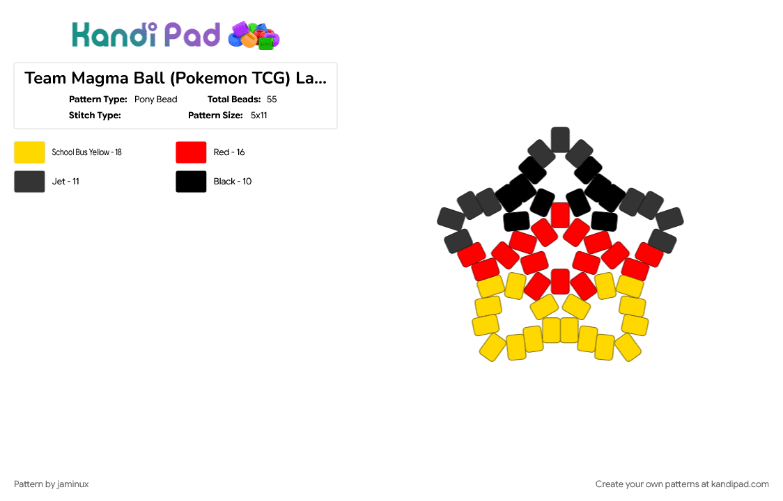 Team Magma Ball (Pokemon TCG) Large Star - Pony Bead Pattern by jaminux on Kandi Pad - beginner, black, easy, gaming, keychain, poke ball, pony beads, red, yellow