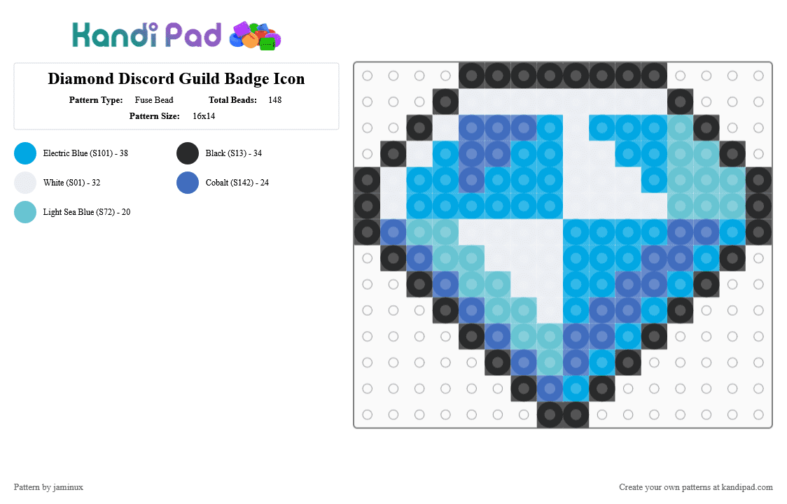 Diamond Discord Guild Badge Icon - Fuse Bead Pattern by jaminux on Kandi Pad - light blue,blue,gem