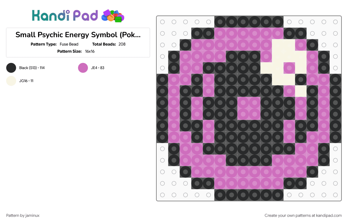 Small Psychic Energy Symbol (Pokemon TCG GB) - Fuse Bead Pattern by jaminux on Kandi Pad - easy, eye, fuse beads, gaming, perler, pink, psychic type, purple, retro