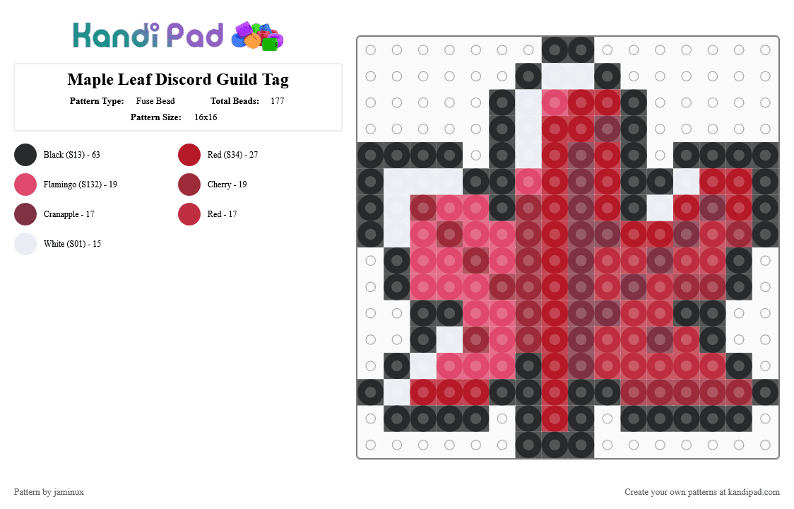 Maple Leaf Discord Guild Badge Icon - Fuse Bead Pattern by jaminux on Kandi Pad - red,nature