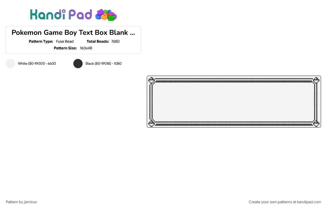 Pokemon Game Boy Text Box Blank Template - Fuse Bead Pattern by jaminux on Kandi Pad - black and white, gameboy, gaming, nintendo, perler, retro, video game, wall art