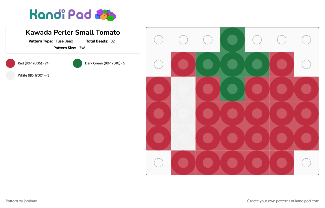 Kawada Perler Small Tomato - Fuse Bead Pattern by jaminux on Kandi Pad - easy, food, red, small, tiny, vegetable, veggies