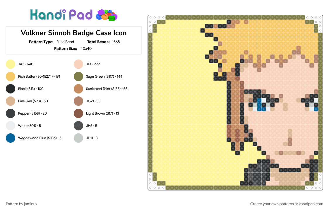 Volkner Sinnoh Badge Case Icon - Fuse Bead Pattern by jaminux on Kandi Pad - beige, character, gaming, nintendo, pkmn, pokemon, video game, yellow