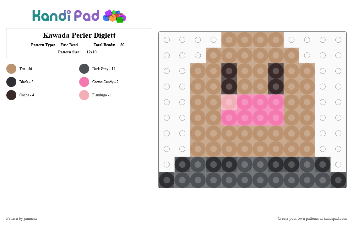Kawada Perler Diglett - Fuse Bead Pattern by jaminux on Kandi Pad - beige,pokemon,pkmn,small
