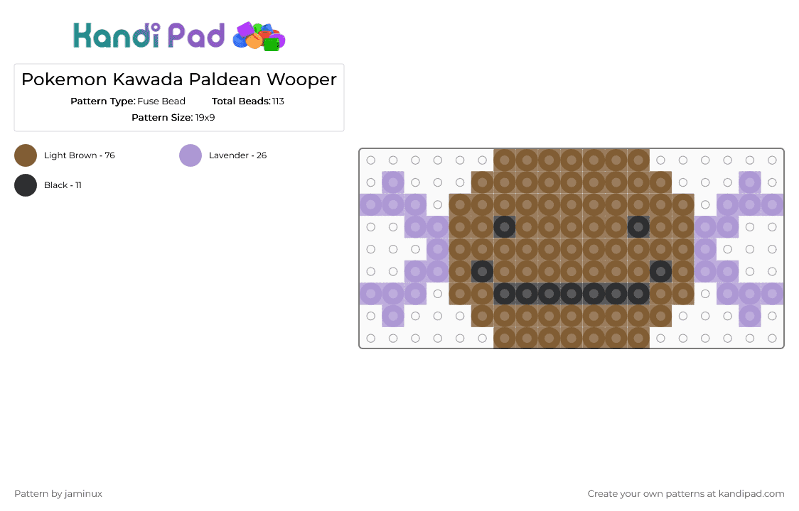 Kawada Perler Paldean Wooper - Fuse Bead Pattern by jaminux on Kandi Pad - tan,pokemon,pkmn,small