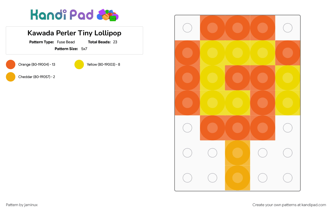 Kawada Perler Tiny Lollipop - Fuse Bead Pattern by jaminux on Kandi Pad - candy, dessert, lolly, orange, small, sweets, tiny, yellow