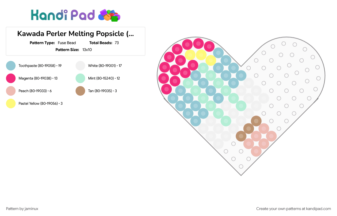 Kawada Perler Melting Popsicle (Heart Pegboard) - Fuse Bead Pattern by jaminux on Kandi Pad - dessert, food, ice cream, ice lolly, ice pop, light blue, small, sweets