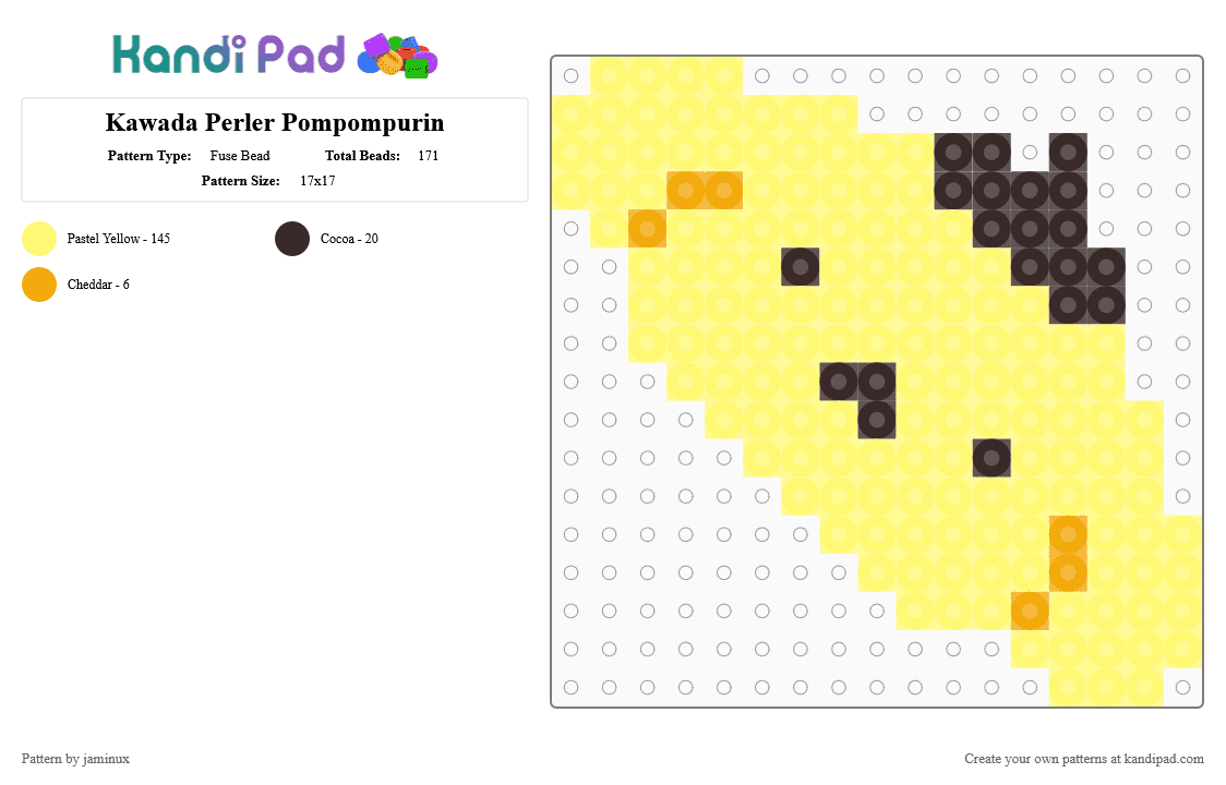 Kawada Perler Pompompurin Head - Fuse Bead Pattern by jaminux on Kandi Pad - yellow,sanrio,small