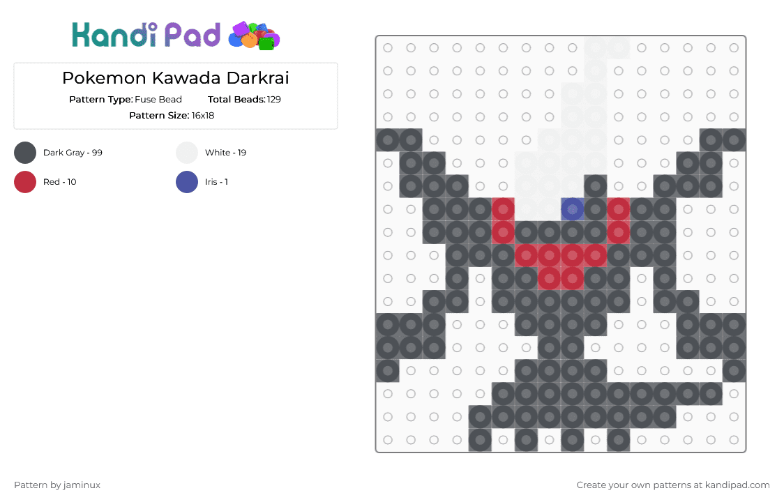 Kawada Perler Darkrai - Fuse Bead Pattern by jaminux on Kandi Pad - gray,pokemon,pkmn,small