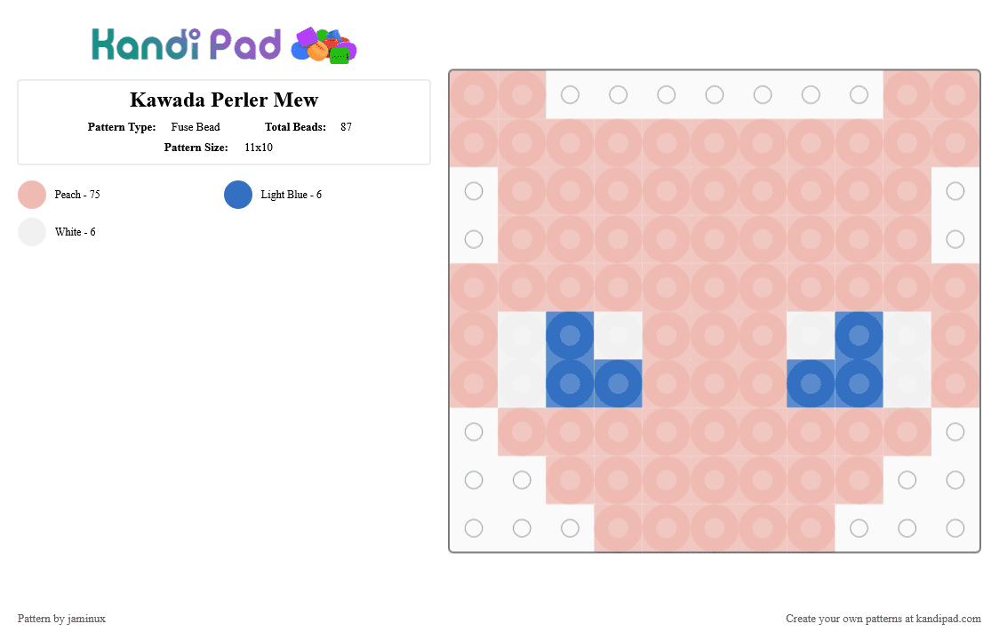 Kawada Perler Mew - Fuse Bead Pattern by jaminux on Kandi Pad - beige,pokemon,pkmn,small