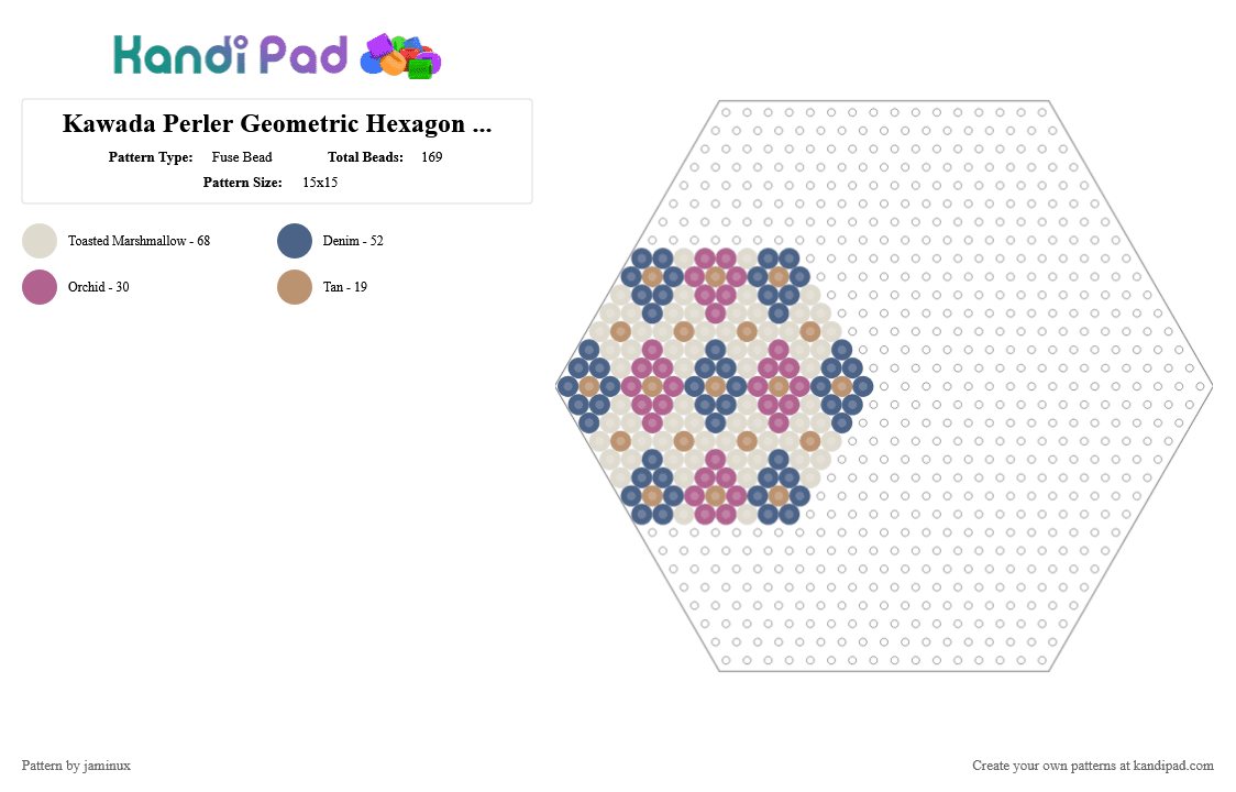 Kawada Perler Geometric Hexagon (Muted Colors) - Fuse Bead Pattern by jaminux on Kandi Pad - beige,neutral,blue,smoky