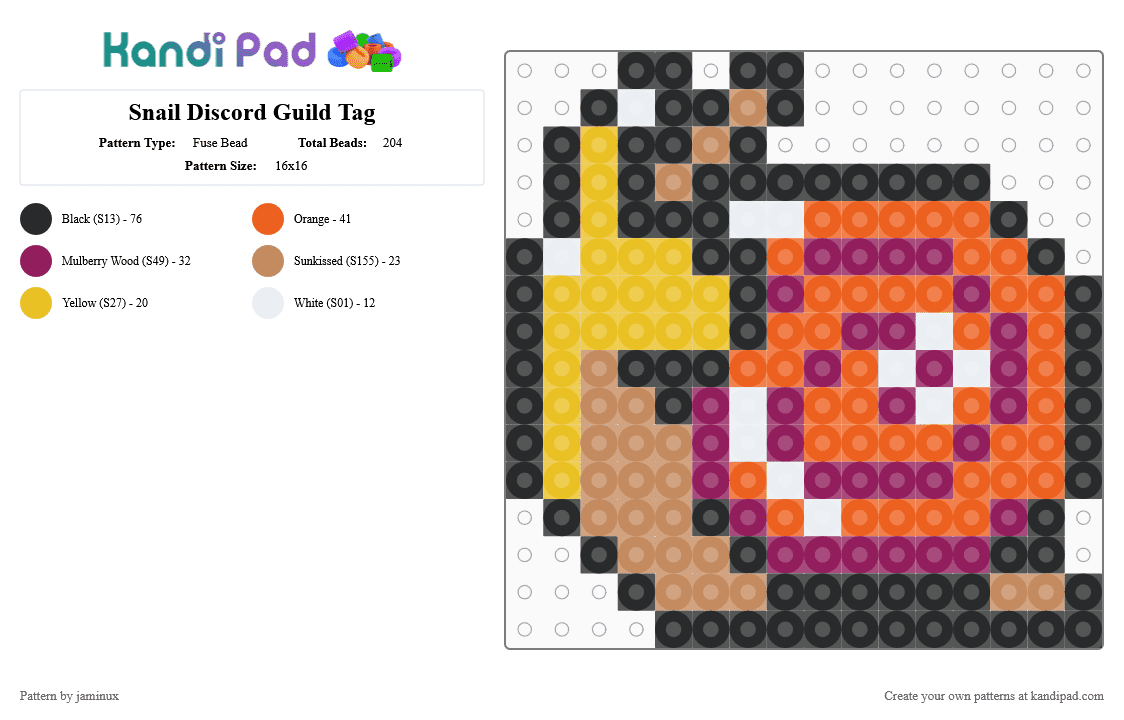 Snail Discord Guild Badge Icon - Fuse Bead Pattern by jaminux on Kandi Pad - pink,orange,nature