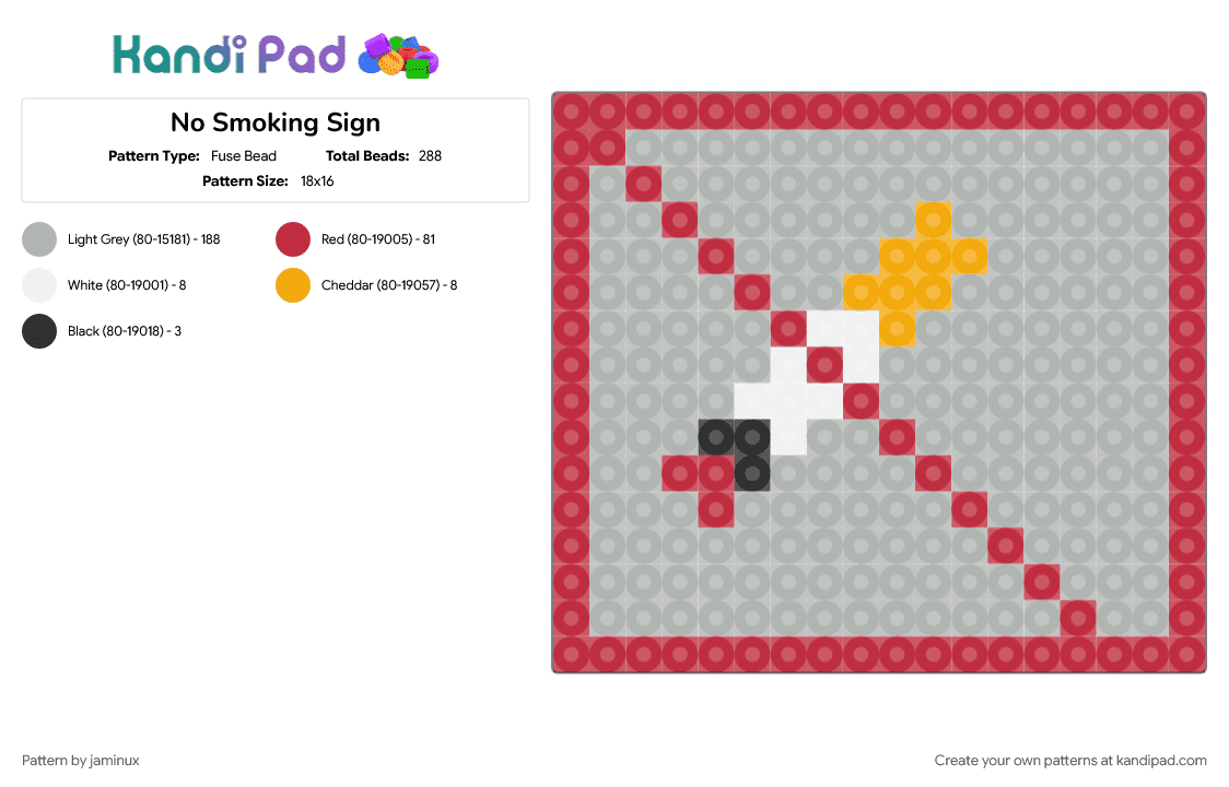 No Smoking Sign - Fuse Bead Pattern by jaminux on Kandi Pad - beige, cigarette, easy, fuse bead, perler, simple, small