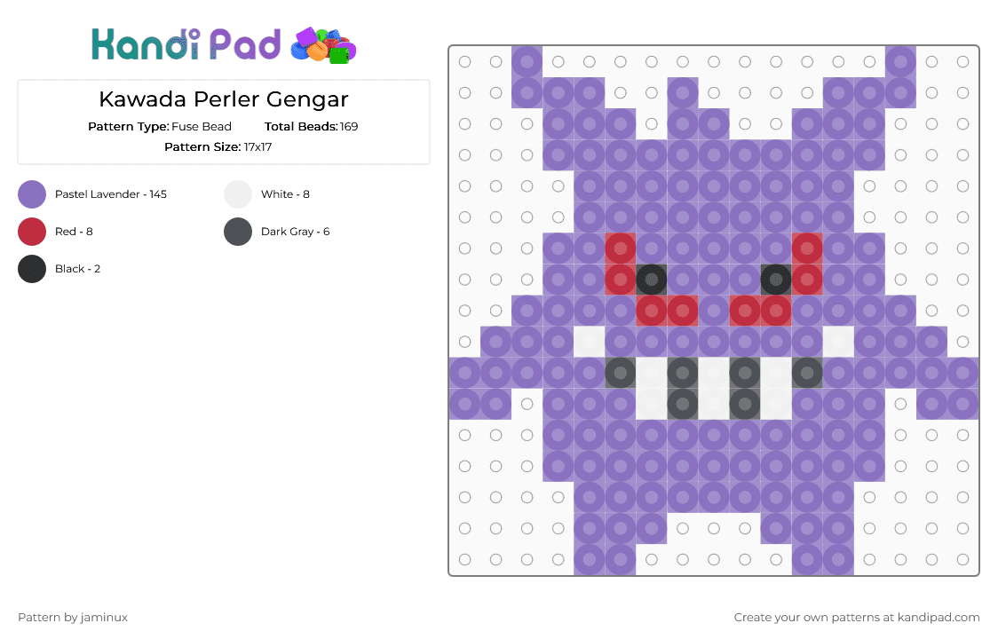 Kawada Perler Gengar - Fuse Bead Pattern by jaminux on Kandi Pad - blue,pokemon,pkmn,small