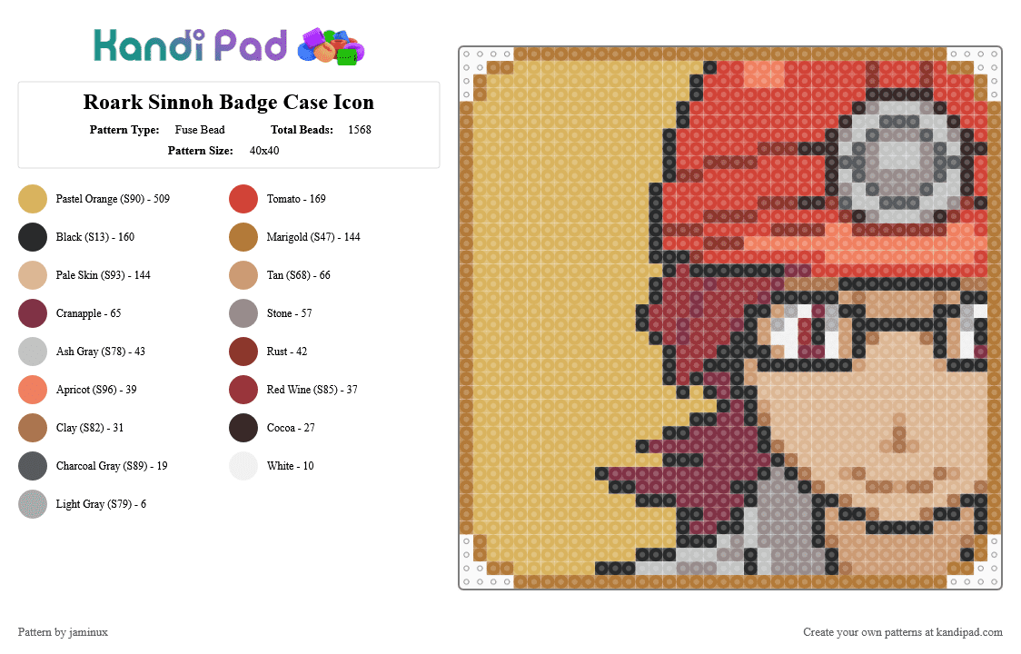 Roark Sinnoh Badge Case Icon - Fuse Bead Pattern by jaminux on Kandi Pad - beige, orange, pkmn, pokemon, red
