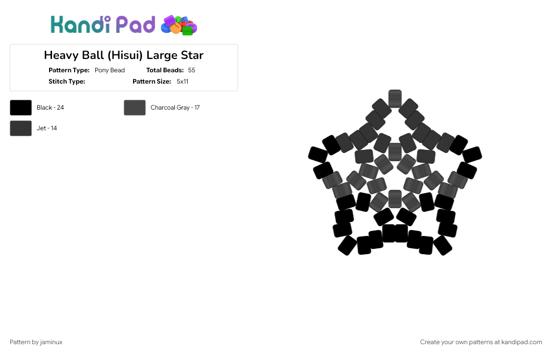 Heavy Ball (Hisui) Large Star - Pony Bead Pattern by jaminux on Kandi Pad - beginner, black, brown, easy, gaming, keychain, poke ball, pokemon, pony beads
